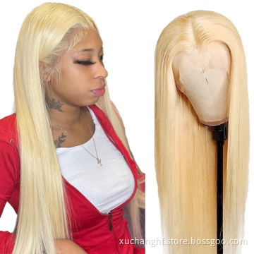 2021 100% brazilian Human Hair Lace Frontal Wig Hair Extensions Blonde Color 613 5x5 Closure Wig Lace Front